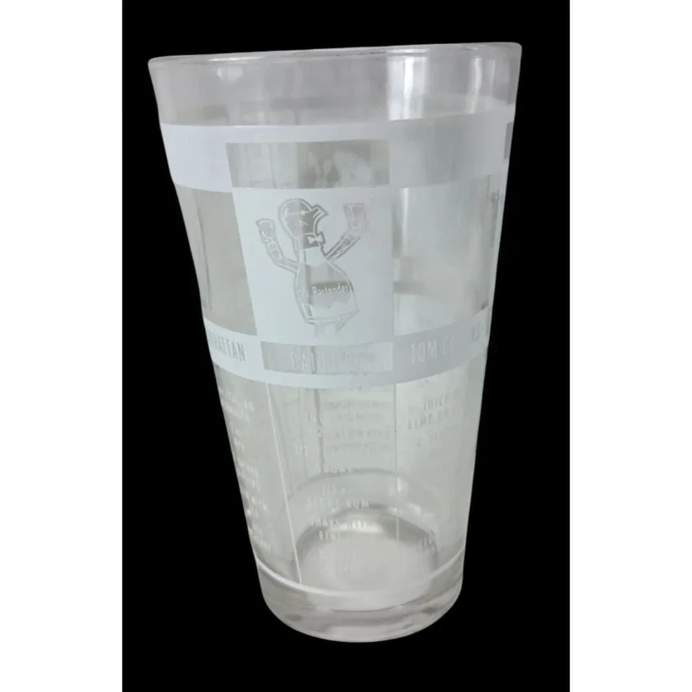 Mr.Bartender Federal Cocktail Mixer Shaker Glass W/Printed 7 Drink Recipes Vinta
